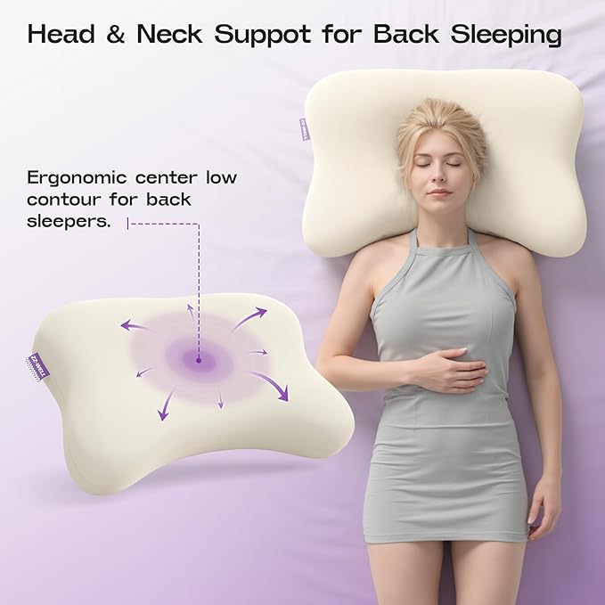 ZZ-WELL Side Sleeper Pillows - Patented Cervical Neck Pillow for Sleeping with Cooling & Removable Cover- High Loft Heavy Density Memory Foam Pillow for Side Back Sleepers (Beige)