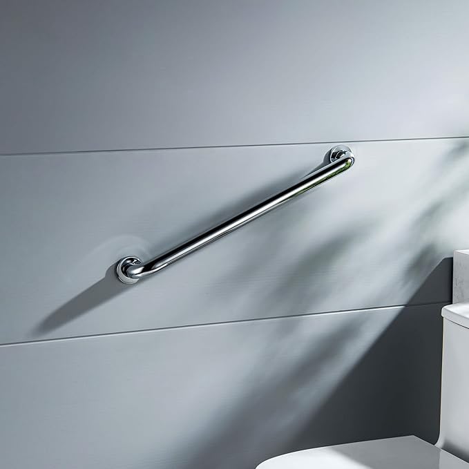 KIBI 24 Inch Curved Grab Bar for Bathroom Safety – Stainless Steel Anti-Slip Wall Mounted Support Rail for Showers, Tubs & Toilets, Senior Balance Aid, Rust-Resistant Chrome Finish
