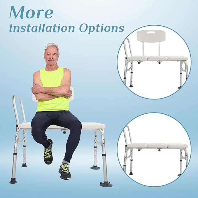 Winado Tub Transfer Bench for Bathtub with Backrest & Armrest, Supports up to 330 lbs Aluminium Alloy Bath Chair, White