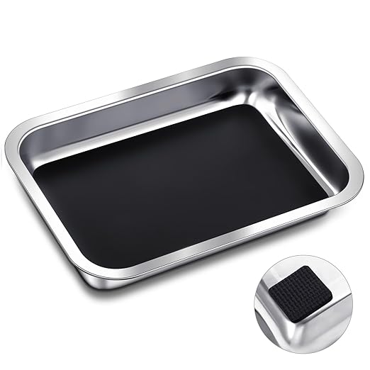 Conelist 1 Set 10.2 x 7.5 Inch Dissection Pan with Wax Thicken and 4 Rubber Nonslip Mat Reusable Stainless Steel Thicken Dissection Pan for Lab Experiment Junior Senior
