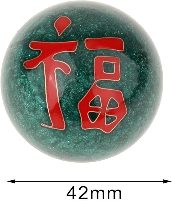 2 Pieces Hand Massage Balls, Chinese Exercise Handballs with Storage Box, Compact Relaxation, Chinese Baoding Balls, for Kids Seniors, Fu Word Green