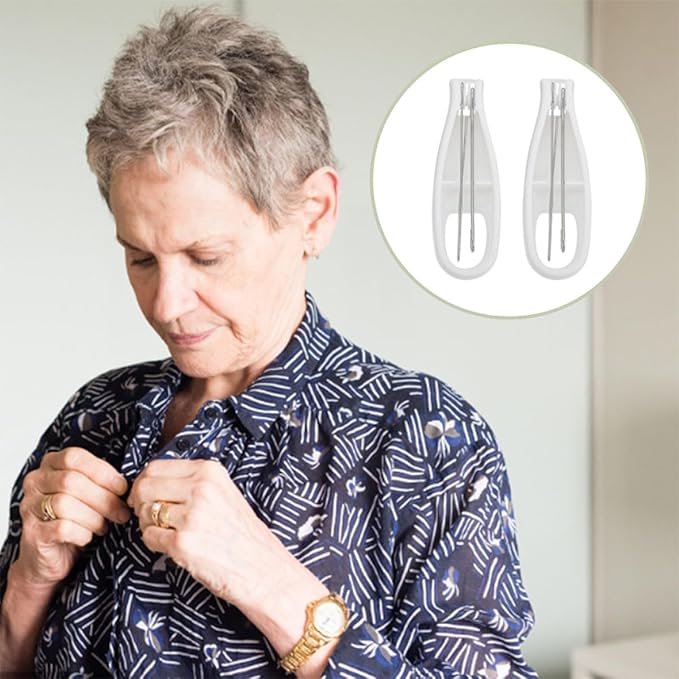 Angoily 2pcs Button Hook and Zipper Pull Assist Tool for Clothes Wearing Assistance, Fixed Button Hook Accessory with Handle Grip, Dressing Aid for Seniors and Disabled Users