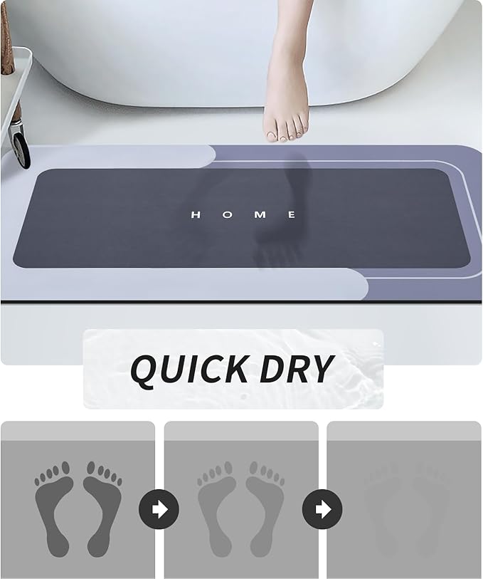 Housego Absorbent Bath Mat Magic Rug, Quick Drying Magic Bath Mat Non-Slip Floor Rug Rubber Backed for Bathroom Kitchen Shower Sink, Water Absorbent (1PC, 16.93''x34.65'', Blue)