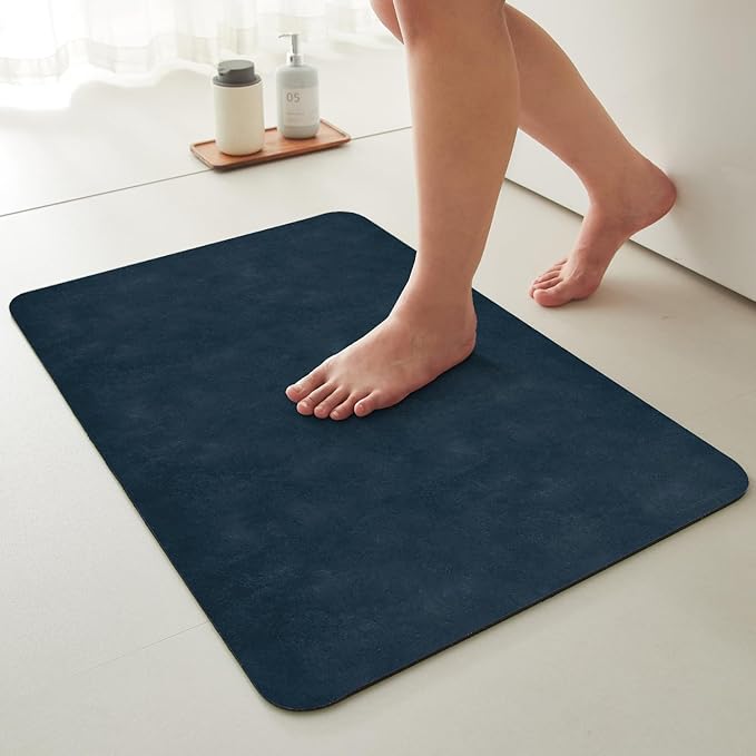 TYUU Bathroom Mat Quick Dry, Bathroom Rugs Non Slip Washable Thin Absorbent Bath Mat Fits Under Door Bathroom Floor Mat Perfect for Bath, Shower, or Sink 20"x30" Navy Blue