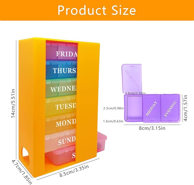 Pill Box 3 Times a Day Daily Pocket Pill Container Portable Travel Weekly Pill Organizer Stackable Pill Case for Vitamin, Fish Oils, Medication, Supplement