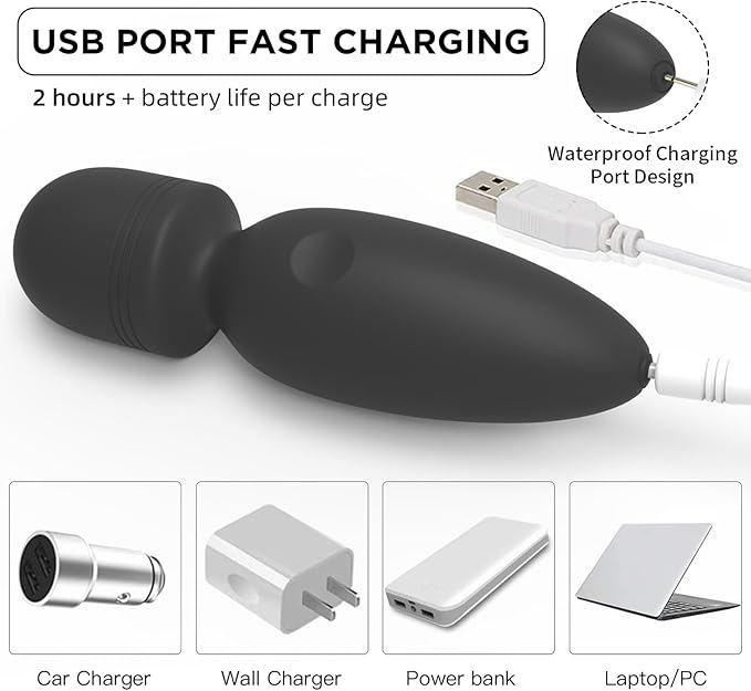 Fuwyiy Mini Massager Tools,Small Waterproof Cordless Handheld Massager with 10 Vibration Modes, Personal Handheld Massager for Back（Black）