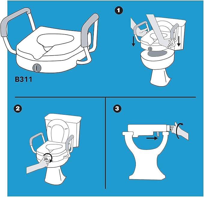 Carex E-Z Lock Raised Toilet Seat With Handles, 5" Toilet Seat Riser with Arms, Handicap Raised Toilet Seat For Seniors and Elevated Toilet Seat