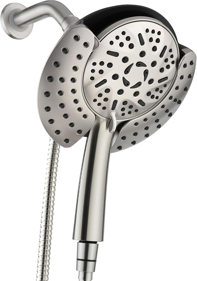 GRICH 2.5GPM Shower Head with Hand: 2 in 1 High Pressure Shower Heads With Handheld Spray Combo & Rain Shower Head, 9 Spray Modes Anti-Leak Waterfall Showerhead, Angle Adjustable, Brushed Nickel