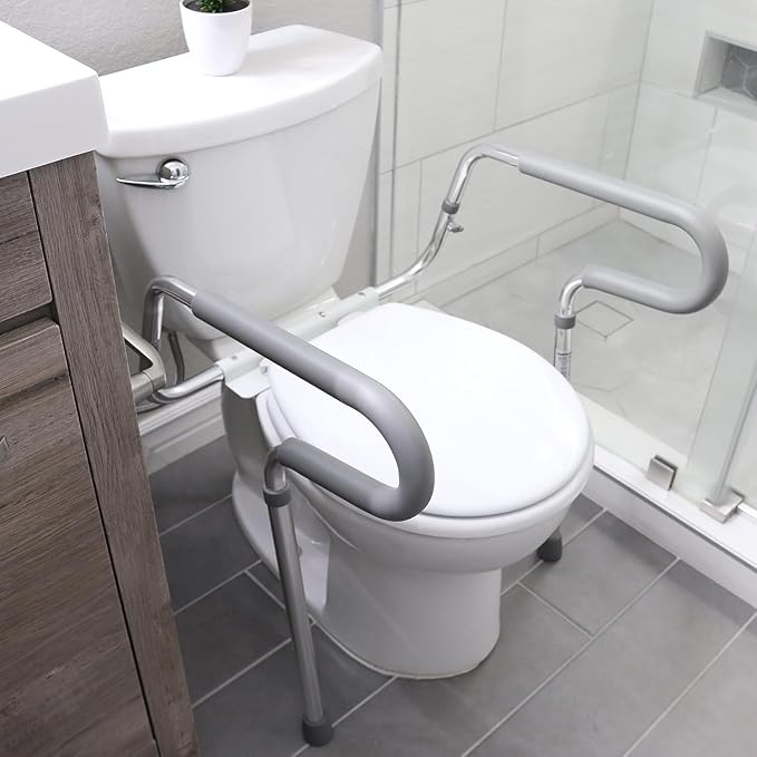 HealthSmart Adjustable Toilet Safety Rails for Seniors, Medical Grade - HandicapToilet Safety Frames for Disabled, Non-Slip Padded, 300lb Capacity Commode Chair with Arms, Toilet Helper for Elderly