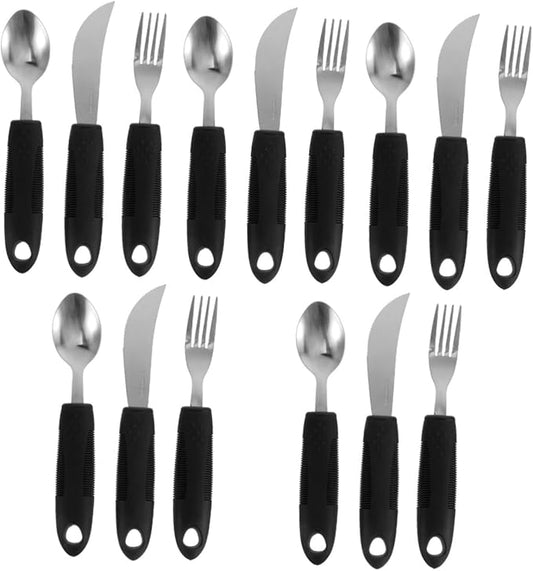 Hemoton Adaptive Utensils Set for Elderly Weighted Silverware with Non-Slip Handles 15-Piece Spoon Fork Knife Tremble Proof Tableware for Disabled Adults 8.66 Inch