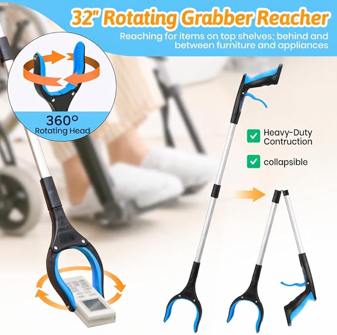 CAidRE 7PC Hip Kit, Hip Kit for Seniors Total Hip Replacement Prime, Mobility Aids with Reacher Grabber,Shoe Horn,Sock Aid,Leg Lifter,Shower Brush,Back Scratcher,Car Handle Assist for Surgery Recovery
