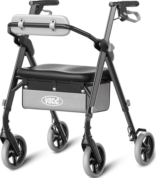 VOCIC Walkers for Seniors, Z11 Rollator Walker with Seat, Max 380 lbs, Avant Walkers with Ergo Seat & Backrest, Foldable Rollator Adjustable Height, All Terrain Walker, Lightweight