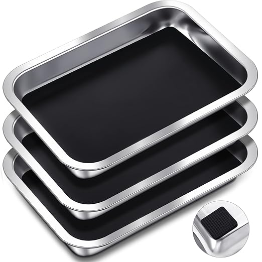 Conelist 3 Set 10.2 x 7.5 Inch Dissection Pan with Black Wax Thicken with 12 Rubber Nonslip Mat Reusable Stainless Steel Thicken Dissection Pan for Lab Experiment Junior Senior
