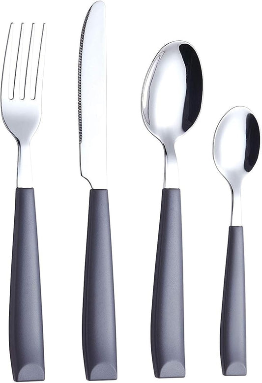 EXZACT 16-Piece Flatware Set for 4 – Colored Stainless Steel Cutlery with Wide Plastic Handles – Comfortable Tableware: Forks, Knives, Spoons, Teaspoons