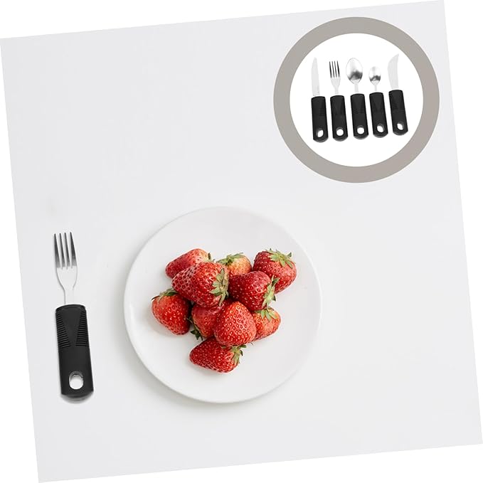 Adaptive Utensils 5-Piece Set - Weighted Utensils for Hand Tremors, Elderly, Stainless Steel Fork, Knife, Spoon Silverware Set