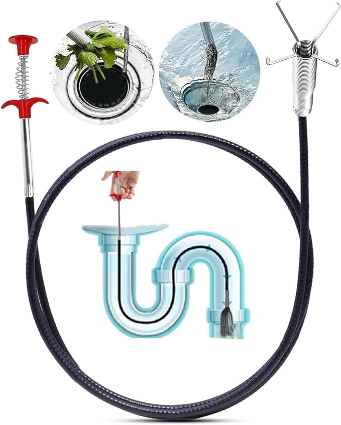 76 Inch Drain Snake Clog Remover, Flexible 4-ClawGrabber Tool, Toilet Sink Shower Drain Cleaner for Hair Removal