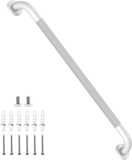 Shower Grab Bar 32 Inch, iHansee White Bathroom Grab Bar w/Anti-Slip Knurled Grip - 1.25" Diameter, Stainless Steel Bath Safety Bars for Senior Elderly, Wall Mounted Toilet Bathtub Balance Handrail