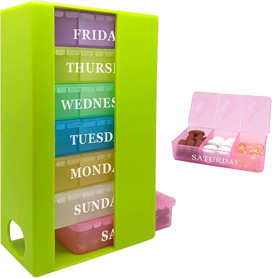 Pill Box 3 Times a Day Daily Pocket Pill Container Portable Travel Weekly Pill Organizer Stackable Pill Case for Vitamin, Fish Oils, Medication, Supplement