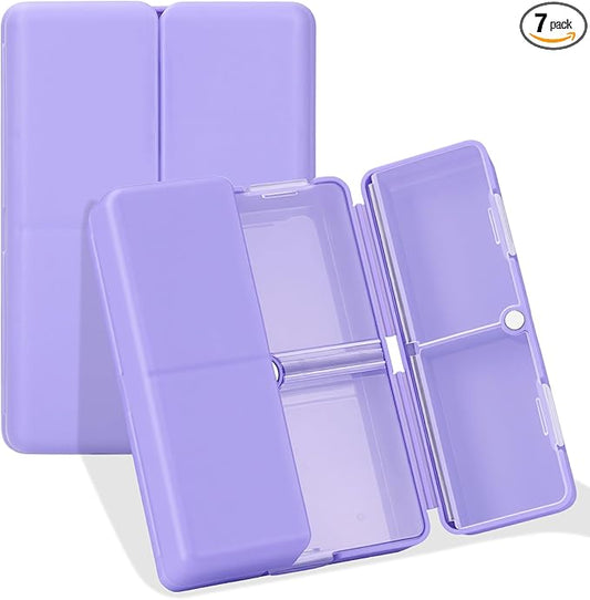 FYY Daily Pill Organizer, 7 Compartments Portable Travel Pill Case, [Folding Design] for Purse Pocket to Hold Vitamins,Cod Liver Oil,Supplements and Medication-Purple