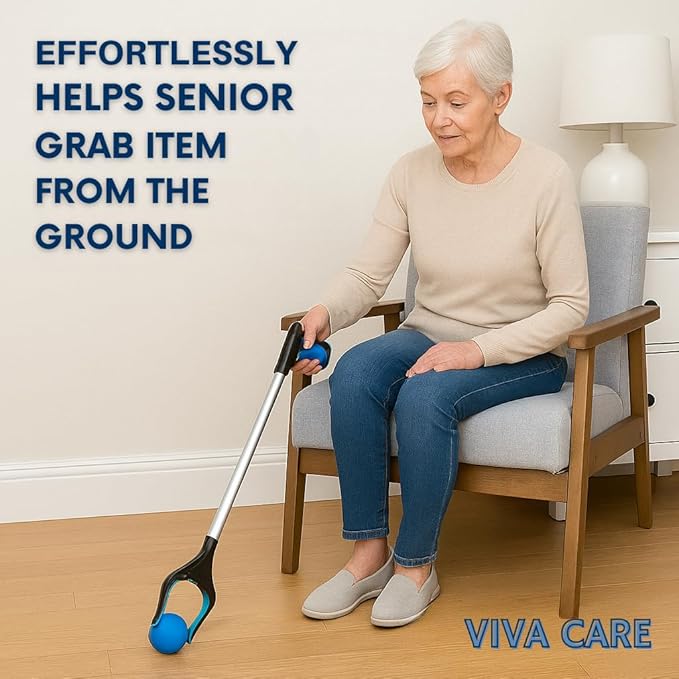 Foldable Grabber Reacher for Seniors – Lightweight, Rotatable Clamp, Non-Slip Grip, 32" Long, an Arm Extension Pickup Tool [Blue]