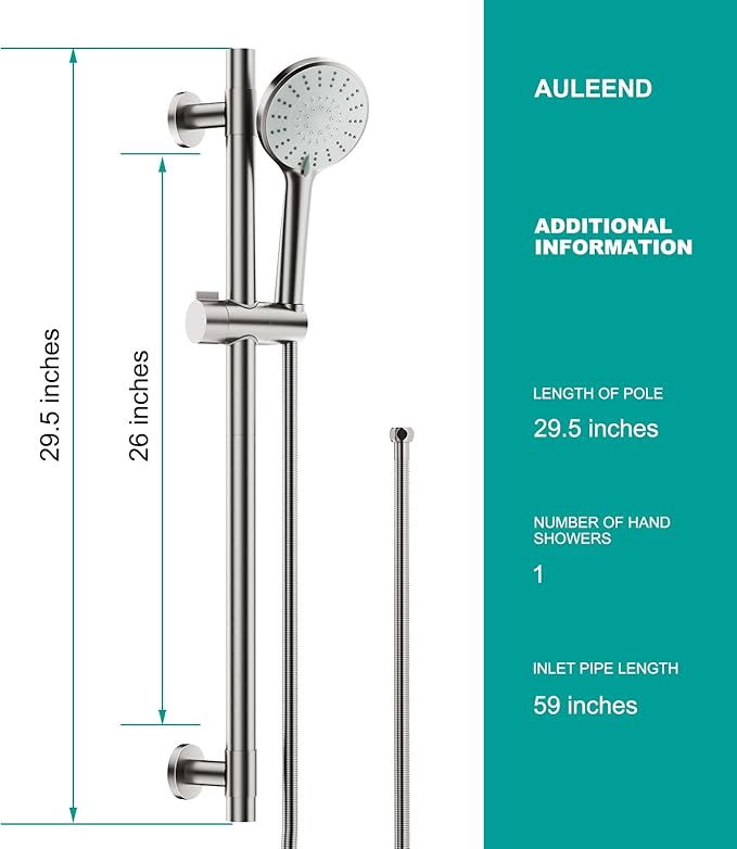 Shower Slide Bar Handheld Shower Head with Hose, 5-Function Hand Shower with Wall Mount，shower slide bar,adjustable height shower head (A-round, Brushed Nickel)