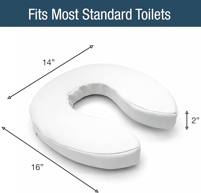 DMI Raised Toilet Seat Toilet, Toilet Seat Riser, Seat Cushion and Toilet Seat Cover to Add Extra Padding to the Toilet Seat while Relieving Pressure, 2 Inch Pad, White