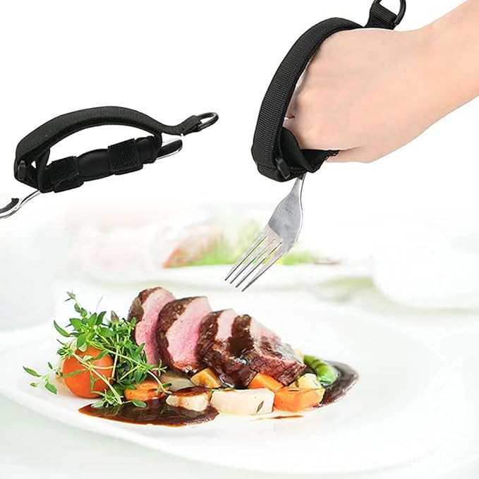 Universal Cuff Adaptive Utensils Holder Elderly Adults Eating Assistance Handicap Utensils Spoon Fork Gripping Strap Eating Hand Cuff Holding Cutlery for Disabled Individuals with Weak Grip
