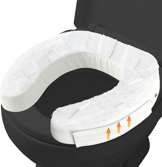 Toilet Seat Riser Cushion, 2 Inch Soft Padded Toilet Seat Cushion for Seniors, Plush Top with Easy-Clean Leather Cover, Adds Comfort and Height for Low Toilets, Mobility Support