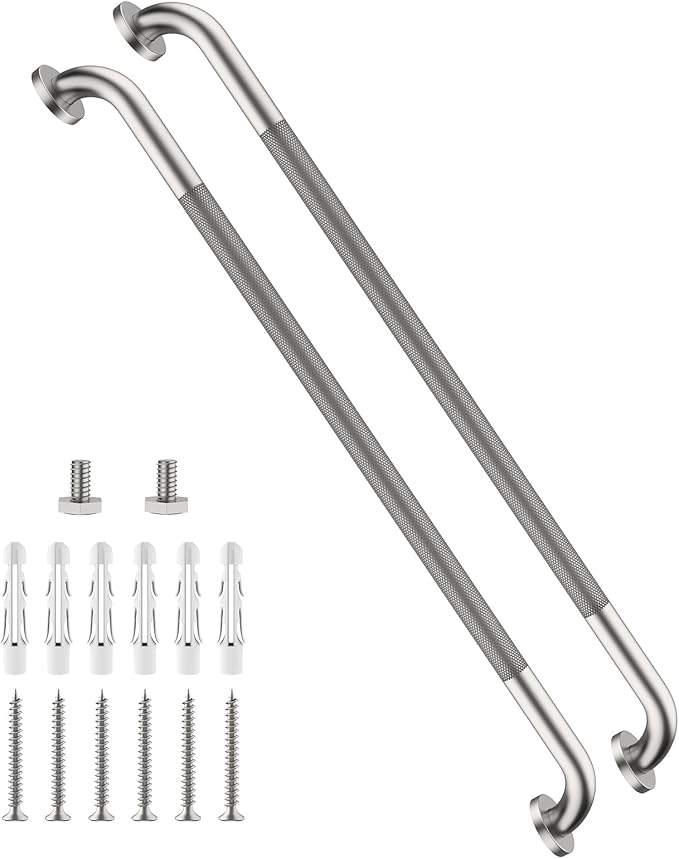 40 Inch Anti Slip Handicap Grab Bars, 2 Pack Munzong Bathroom Grab Bar for Showers, Brushed Nickel Knurled Handicap Balance Bar,Safety Hand Rail Support Elderly Senior Assist Bath Handle