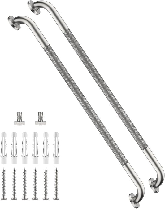 40 Inch Anti Slip Handicap Grab Bars, 2 Pack Munzong Bathroom Grab Bar for Showers, Brushed Nickel Knurled Handicap Balance Bar,Safety Hand Rail Support Elderly Senior Assist Bath Handle