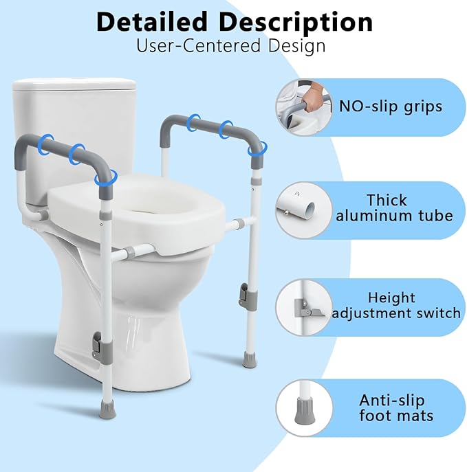 Toilet Seat Risers for Seniors - Raised Toilet Seat with Handles Over Toilet - Elevated Toilet Seat for Handicap & Elderly, Adds 3.5 Inches Height, Assists Standing & Sitting