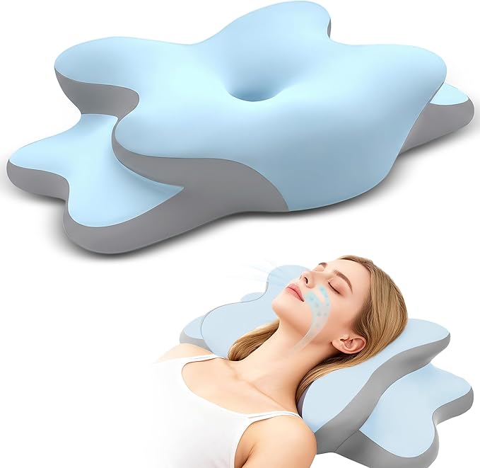 Sleep Apnea Pillow with Neck Pain & Snoring Relief -Orthopedic Cervical Pillow, Ergonomic Contour Memory Foam for Side, Back,Stomach Sleepers, Medium Firm (Blue,Queen Size)