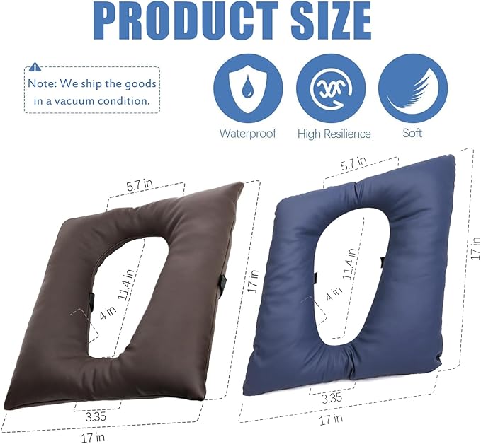 Bedside Commode Cushion - Washable 16.5" X 16.5" Thick Pad PU Cover with Fixing Straps for Commode Chair,Portable Toilet Seat Cushion for Seniors Raz Shower Chair Seat,Brown