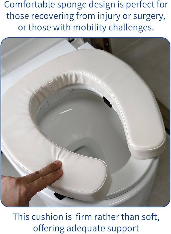 Padded Toilet Seat Cushion with 2-Inch High-Density Foam & Waterproof PU Fabric, U-Shape Padded Toilet Cushion - Secure Hook & Loop Tape, Fits Standard/Elongated Toilets (Beige)