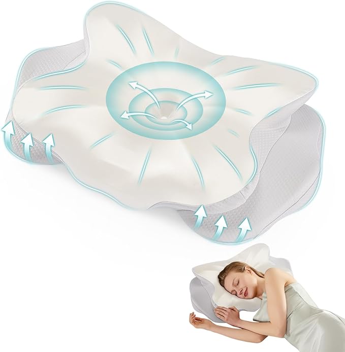 DUMOS Cervical Pillow for Neck and Shoulder, Contour Memory Foam Pillow, Ergonomic Neck Support Pillow for Side Back Stomach Sleepers with Pillowcase