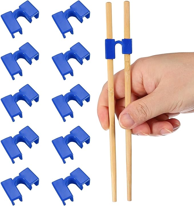 uxcell 10 Pcs Chopsticks Helper, Reusable Training Chopstick Hinges Connector Practice Chop Sticks Helpers for Adult Beginners Learners, Blue