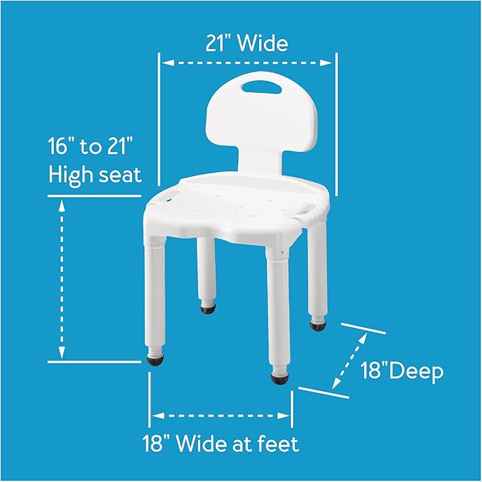 Carex Bath Seat And Shower Chair with Backrest for Seniors, Bath Chair For Elderly, Disabled, Handicap, and Injured Persons, Supports Up To 400lbs, Shower Seat For Inside Shower, Made in USA