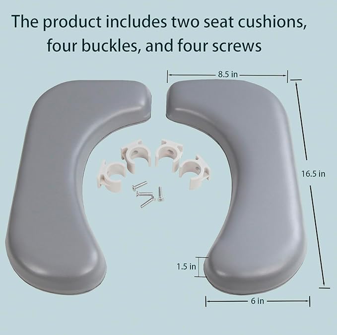 Two-Piece Commode Seat Pad,Waterproof Soft Toilet Seat Cover (Frame NOT Included),U-Shape Replacement PU Cushion with Clips for Elderly Bedside Shower Wheelchair for Elderly Comfort