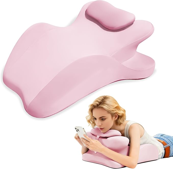 MOLERFO Ergonomic 27° Memory Foam Wedge Pillow for Back and Shoulder Support, Reduces Arm Pressure, Comfortable Support Cushion for Lounging, Reading, Watching TV, and Relaxation (Black) (Pink)