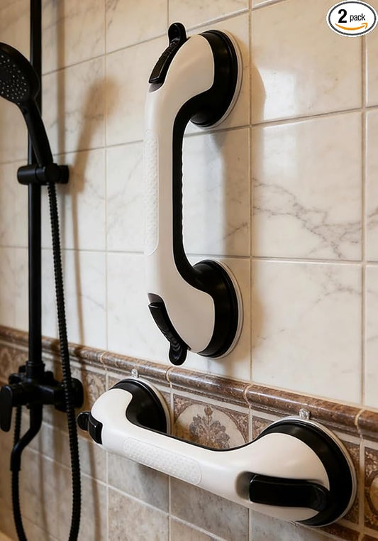 Grab Bars for Bathtubs and Showers, Handicap Shower Handle Safety with Indicators, Suction Cup Grab Bar for Shower Chair Stool, Seniors, Elderly (2 Pack) Bathroom Safety Accessory