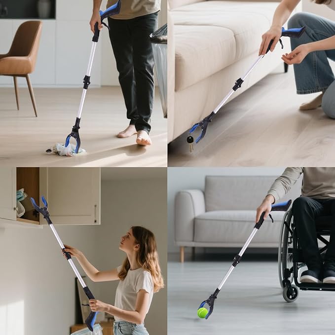 Grabber Reacher Tool, Foldable Pick Up Stick with Poop Bags for Dogs.Includes 360° Rotating Anti-Slip Jaw & Magnet, ldeal for Trash Pickup, Outdoor Dog Walking & SeniorsRecovery, 32 Inch