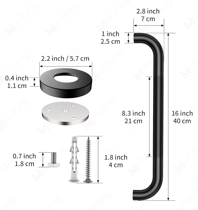 16 Inch Anti Slip Grab Bar for Shower, 2 Pack Munzong Oil Rubbed Black Bathroom Grab Bar, Knurled Handicap Balance Bar,Safety Hand Rail Support Elderly Senior