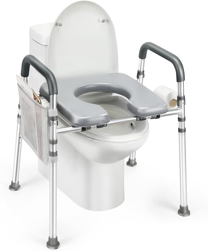 Raised Toilet Seat with Handles, 500lb Handicap Toilet Seat with Handles Over Toilet, Commode Chair with Adjustable Height & Width, Toilet Seat Risers for Seniors, Elderly, Handicap