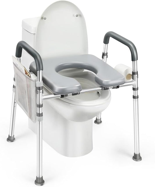 Raised Toilet Seat with Handles, 500lb Handicap Toilet Seat with Handles Over Toilet, Commode Chair with Adjustable Height & Width, Toilet Seat Risers for Seniors, Elderly, Handicap