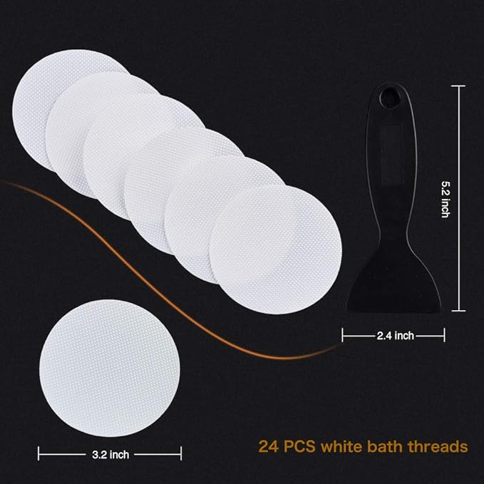 Secopad Original Bathtub Non-Slip Stickers for Tub & Shower Floor, Strong Anti-Slip Shower Stickers with Scraper Ideal for Families with Kids, Adults & Seniors, 24 PCS (White)