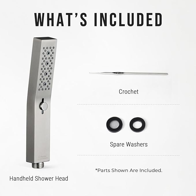 G-Promise All Metal Square 3 Function Handheld Shower Head, Easy and Quick Switch to Massage Mode, Bathroom Shower Wand Design Exquisite Luxury, 2.5 GPM, Brushed Nickel
