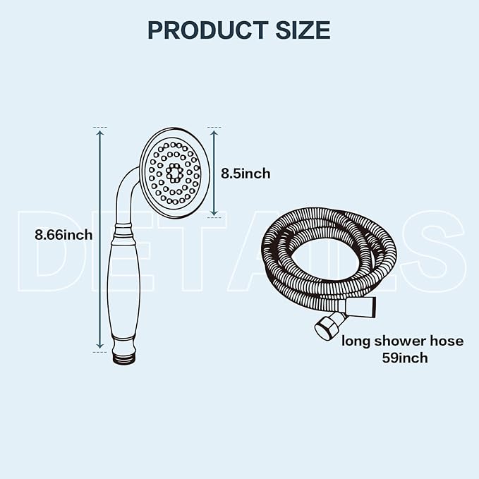 ENGA Vintage Hand-held Shower Rain Sprayer Telephone Shaped Ceramic Shower Head with 59 Inch Hose for Bathroom (Chrome Finish)
