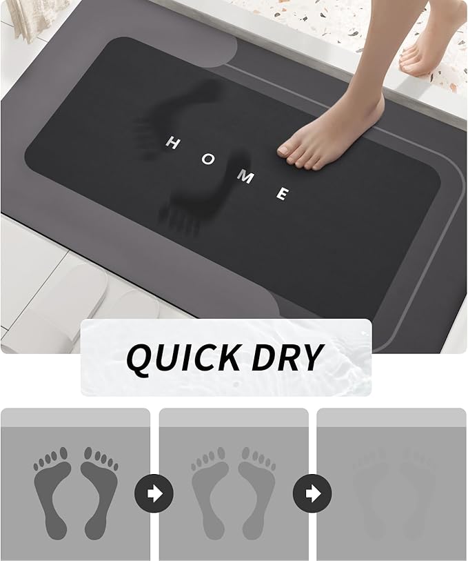 Housego Absorbent Bath Mat Magic Rug, Quick Drying Magic Bath Mat Non-Slip Floor Rug Rubber Backed for Bathroom Kitchen Shower Sink, Water Absorbent (1PC, 16.93''x26.77'', Black)