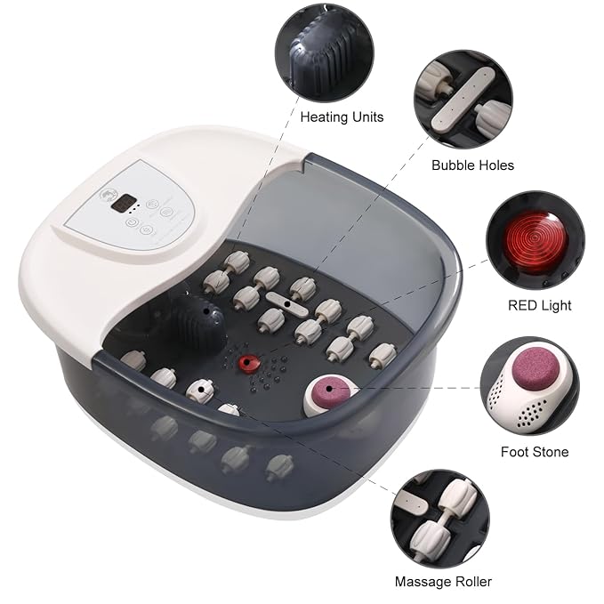 ECARBME Foot Spa Bath Massager with Heat, Foot Bath with 22 Massage Rollers, Temperature Control, Jets, Bubbles, Epsom Salt and Vibration, Foot Soaking Tub for Relaxation - Grey