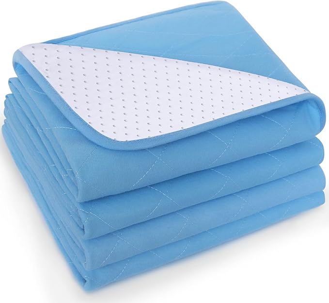 Bed Pads Washable Waterproof(4 Pack, 34 x 52), Washable and Reusable Anti Slip Chuck Pads Incontinence Underpad Sheet Protector for Adults, Elderly, Kids, Toddler and Pets, Blue